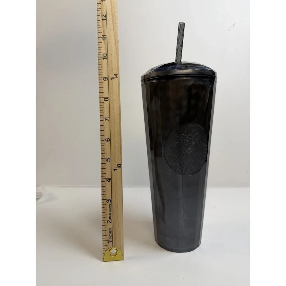 Starbucks Black Onyx Tumbler Cup W Lid Straw Matte Siren‎ Logo Reusable